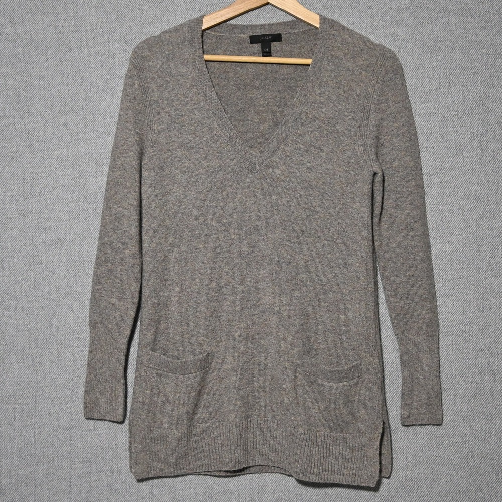 J. Crew V-Neck Tunic Sweater Womens Merino Alpaca Blend XXS Gray